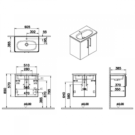 Unitate de baza lavoar baie, cu usi 60cm compact, mat dark albastru, cu rounded lavoar / chiuveta baie | 68080 [1]