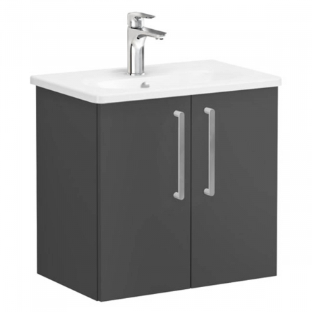 Mobilier de baie - Unitate de baza lavoar baie, cu usi 60cm compact, mat storm grey, cu rounded lavoar / chiuveta baie | 68079