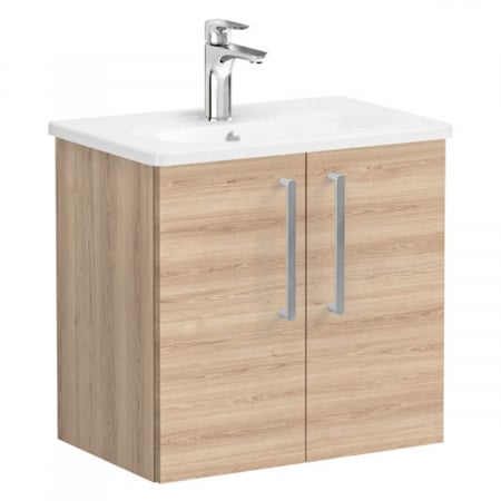 Mobilier de baie - Unitate de baza lavoar baie, cu usi 60cm compact, natural oak, cu rounded lavoar / chiuveta baie | 66363