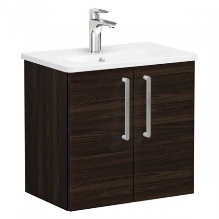 Mobilier de baie - Unitate de baza lavoar baie, cu usi 60cm compact, walnut, cu rounded lavoar / chiuveta baie | 66361
