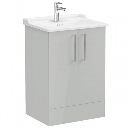 Mobilier de baie - Unitate de baza lavoar baie, cu usi 60cm pe pardoseala, inalt gloss pearl grey, cu classical lavoar / chiuveta baie | 68193