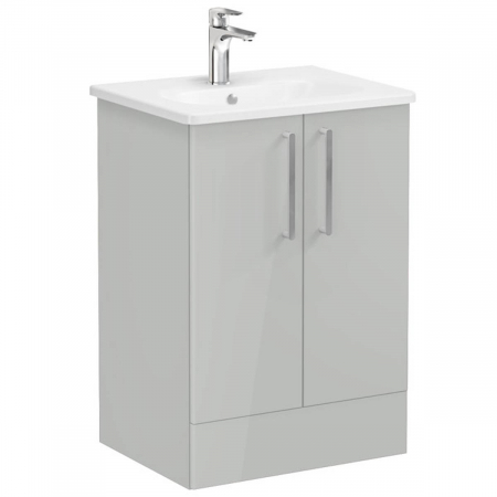 Mobilier de baie - Unitate de baza lavoar baie, cu usi 60cm pe pardoseala, inalt gloss pearl grey, cu rounded lavoar / chiuveta baie | 66383