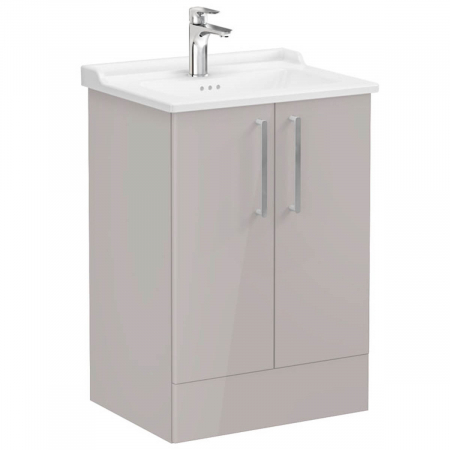 Mobilier de baie - Unitate de baza lavoar baie, cu usi 60cm pe pardoseala, inalt gloss sahara beige, cu classical lavoar / chiuveta baie | 68195