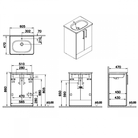 Unitate de baza lavoar baie, cu usi 60cm pe pardoseala, inalt gloss sahara beige, cu rounded lavoar / chiuveta baie | 66381 [1]