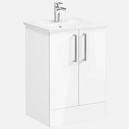 Mobilier de baie - Unitate de baza lavoar baie, cu usi 60cm pe pardoseala, inalt gloss alb, cu angular lavoar / chiuveta baie | 66378