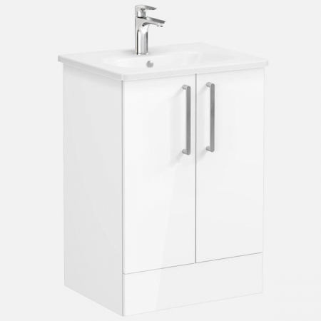Mobilier de baie - Unitate de baza lavoar baie, cu usi 60cm pe pardoseala, inalt gloss alb, cu rounded lavoar / chiuveta baie | 66379