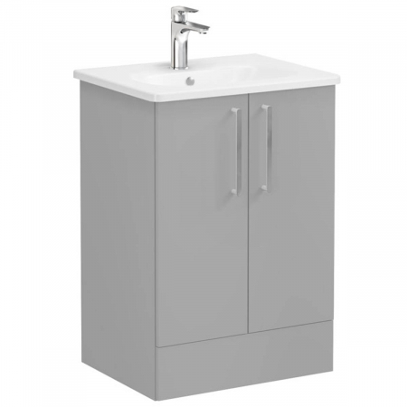 Mobilier de baie - Unitate de baza lavoar baie, cu usi 60cm pe pardoseala, mat rock grey, cu rounded lavoar / chiuveta baie | 68188