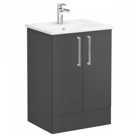 Mobilier de baie - Unitate de baza lavoar baie, cu usi 60cm pe pardoseala, mat storm grey, cu angular lavoar / chiuveta baie | 68185