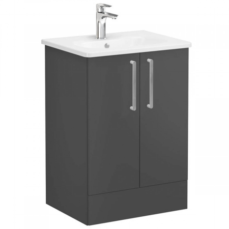 Mobilier de baie - Unitate de baza lavoar baie, cu usi 60cm pe pardoseala, mat storm grey, cu rounded lavoar / chiuveta baie | 68189