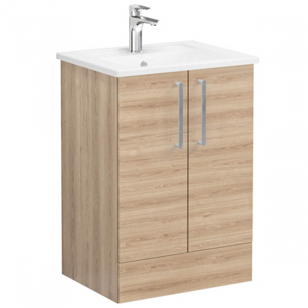 Mobilier de baie - Unitate de baza lavoar baie, cu usi 60cm pe pardoseala, natural oak, cu angular lavoar / chiuveta baie | 66374