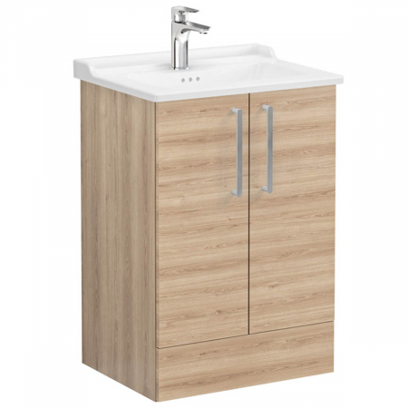 Mobilier de baie - Unitate de baza lavoar baie, cu usi 60cm pe pardoseala, natural oak, cu classical lavoar / chiuveta baie | 68199