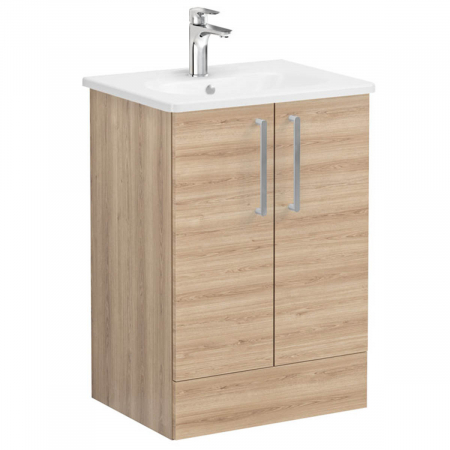 Mobilier de baie - Unitate de baza lavoar baie, cu usi 60cm pe pardoseala, natural oak, cu rounded lavoar / chiuveta baie | 66375
