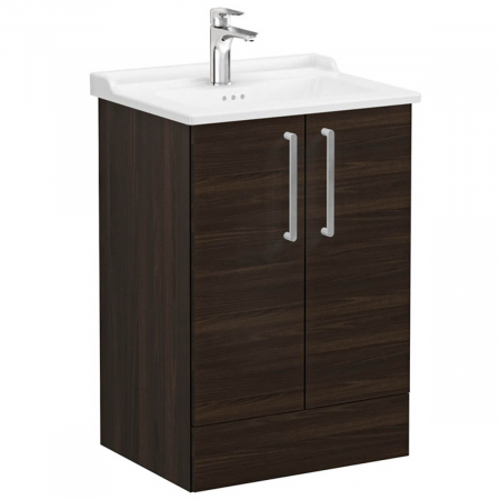 Mobilier de baie - Unitate de baza lavoar baie, cu usi 60cm pe pardoseala, walnut, cu classical lavoar / chiuveta baie | 68200