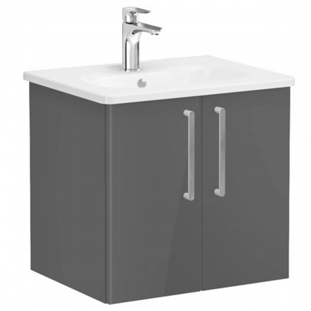 Mobilier de baie - Unitate de baza lavoar baie, cu usi 60cm inalt gloss anthracite, cu rounded lavoar / chiuveta baie | 66353