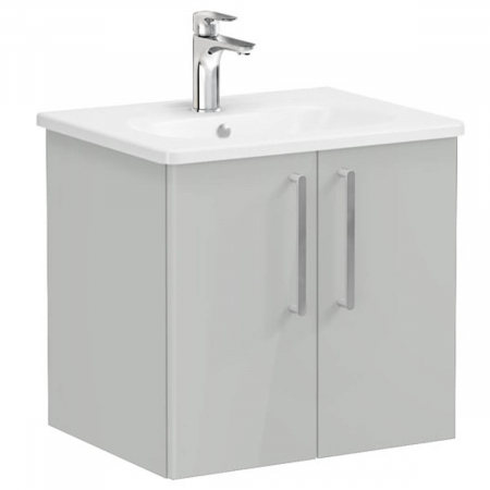 Mobilier de baie - Unitate de baza lavoar baie, cu usi 60cm inalt gloss pearl grey, cu rounded lavoar / chiuveta baie | 66359