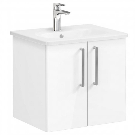 Mobilier de baie - Unitate de baza lavoar baie, cu usi 60cm inalt gloss alb, cu rounded lavoar / chiuveta baie | 66355