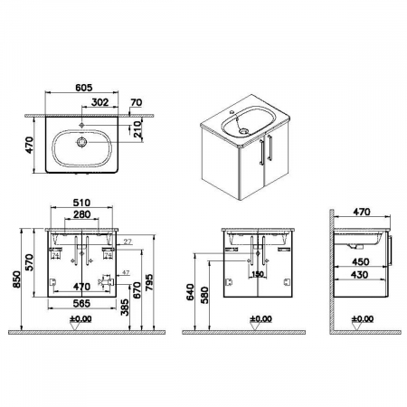 Unitate de baza lavoar baie, cu usi 60cm inalt gloss alb, cu rounded lavoar / chiuveta baie | 66355 [1]