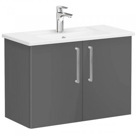 Mobilier de baie - Unitate de baza lavoar baie, cu usi 80cm, compact, inalt gloss anthracite, cu angular lavoar / chiuveta baie | 66400