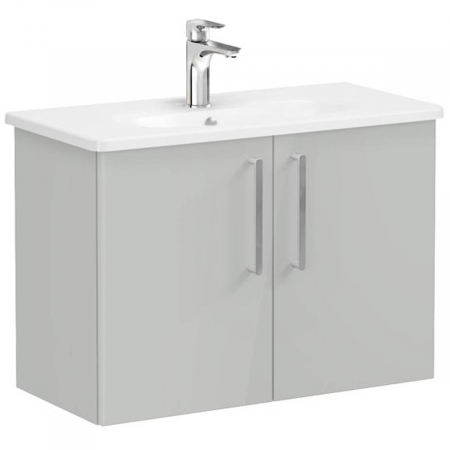 Mobilier de baie - Unitate de baza lavoar baie, cu usi 80cm, compact, inalt gloss pearl grey, cu rounded lavoar / chiuveta baie | 66407