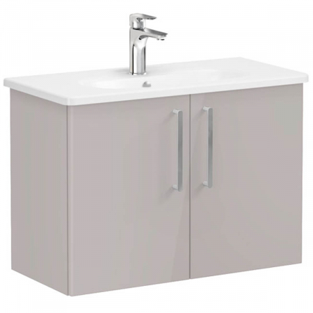 Mobilier de baie - Unitate de baza lavoar baie, cu usi 80cm, compact, inalt gloss sahara beige, cu rounded lavoar / chiuveta baie | 66405