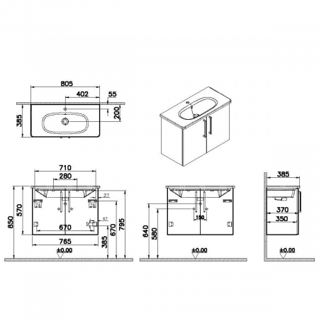 Unitate de baza lavoar baie, cu usi 80cm, compact, inalt gloss sahara beige, cu rounded lavoar / chiuveta baie | 66405 [1]