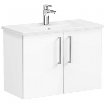 Mobilier de baie - Unitate de baza lavoar baie, cu usi 80cm, compact, inalt gloss alb, cu angular lavoar / chiuveta baie | 66402