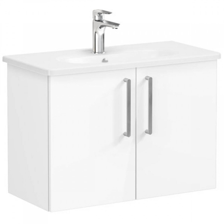 Mobilier de baie - Unitate de baza lavoar baie, cu usi 80cm, compact, inalt gloss alb, cu rounded lavoar / chiuveta baie | 66403
