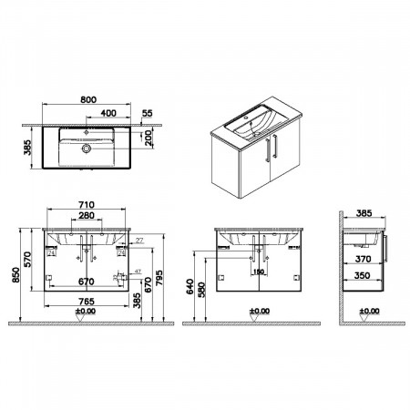 Unitate de baza lavoar baie, cu usi 80cm, compact, mat rock grey, cu angular lavoar / chiuveta baie | 68082 [1]