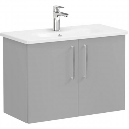 Mobilier de baie - Unitate de baza lavoar baie, cu usi 80cm, compact, mat rock grey, cu rounded lavoar / chiuveta baie | 68086