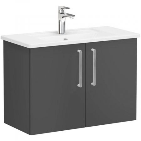 Mobilier de baie - Unitate de baza lavoar baie, cu usi 80cm, compact, mat storm grey, cu angular lavoar / chiuveta baie | 68083