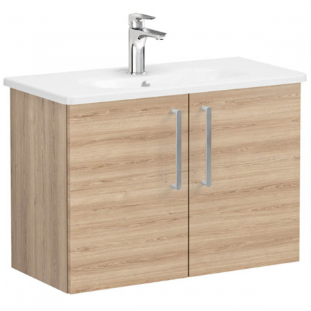 Mobilier de baie - Unitate de baza lavoar baie, cu usi 80cm, compact, natural oak, cu rounded lavoar / chiuveta baie | 66399