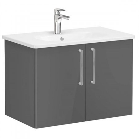 Mobilier de baie - Unitate de baza lavoar baie, cu usi 80cm, inalt gloss anthracite, cu rounded lavoar / chiuveta baie | 66389