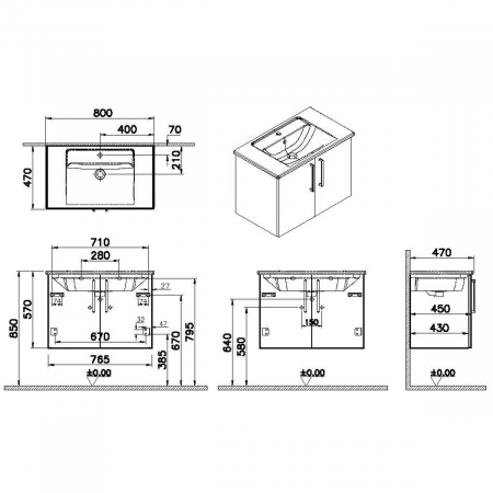 Unitate de baza lavoar baie, cu usi 80cm, inalt gloss sahara beige, cu angular lavoar / chiuveta baie | 66392 [1]