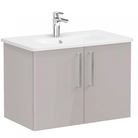 Mobilier de baie - Unitate de baza lavoar baie, cu usi 80cm, inalt gloss sahara beige, cu rounded lavoar / chiuveta baie | 66393