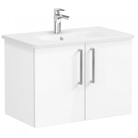 Mobilier de baie - Unitate de baza lavoar baie, cu usi 80cm, inalt gloss alb, cu rounded lavoar / chiuveta baie | 66391