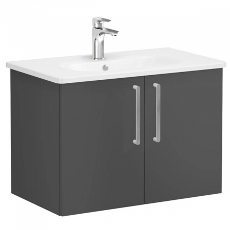 Mobilier de baie - Unitate de baza lavoar baie, cu usi 80cm, mat storm grey, cu rounded lavoar / chiuveta baie | 68153