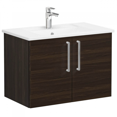 Mobilier de baie - Unitate de baza lavoar baie, cu usi 80cm, walnut, cu angular lavoar / chiuveta baie | 66384