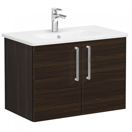 Mobilier de baie - Unitate de baza lavoar baie, cu usi 80cm, walnut, cu rounded lavoar / chiuveta baie | 66385