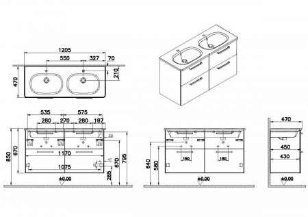 Unitate de baza lavoar baie, cu patru sertare 120 cm, mat dark albastru, cu rounded lavoar / chiuveta baie | 68375 [1]