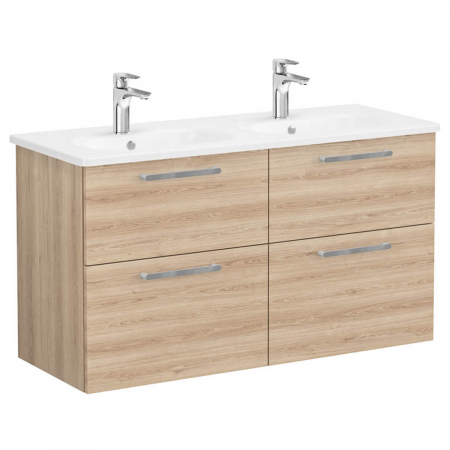 Mobilier de baie - Unitate de baza lavoar baie, cu patru sertare 120 cm, natural oak, cu rounded lavoar / chiuveta baie | 66279