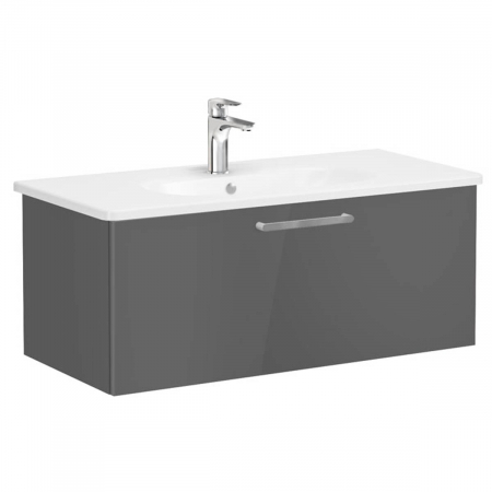 Mobilier de baie - Unitate de baza lavoar baie, cu un sertar 100cm, inalt gloss anthracite, cu rounded lavoar / chiuveta baie | 68250