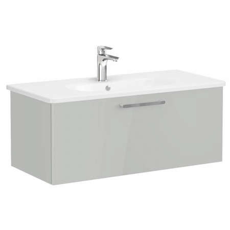 Mobilier de baie - Unitate de baza lavoar baie, cu un sertar 100cm, inalt gloss pearl grey, cu rounded lavoar / chiuveta baie | 68249