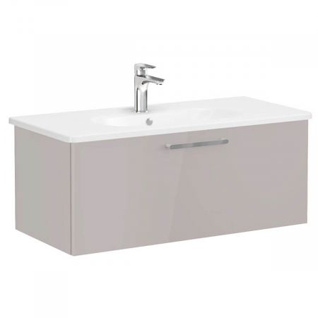 Mobilier de baie - Unitate de baza lavoar baie, cu un sertar 100cm, inalt gloss sahara beige, cu rounded lavoar / chiuveta baie | 68251