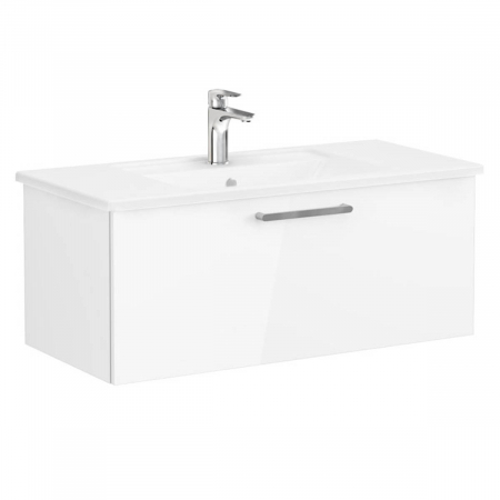 Mobilier de baie - Unitate de baza lavoar baie, cu un sertar 100cm, inalt gloss alb, cu angular lavoar / chiuveta baie | 68238