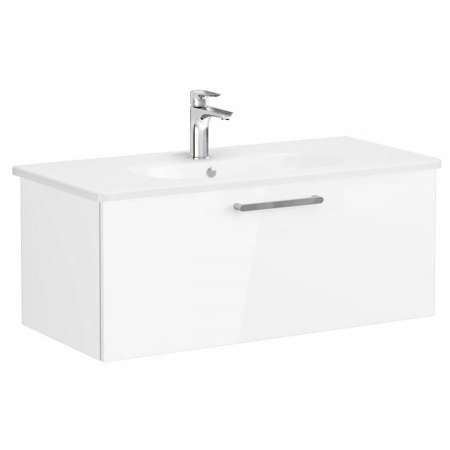 Mobilier de baie - Unitate de baza lavoar baie, cu un sertar 100cm, inalt gloss alb, cu rounded lavoar / chiuveta baie | 68248