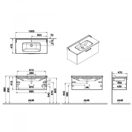 Unitate de baza lavoar baie, cu un sertar 100cm, mat rock grey, cu classical lavoar / chiuveta baie | 68262 [1]