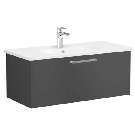 Mobilier de baie - Unitate de baza lavoar baie, cu un sertar 100cm, mat storm grey, cu rounded lavoar / chiuveta baie | 68253