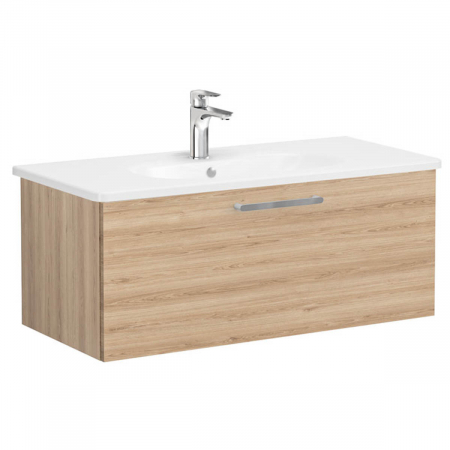 Mobilier de baie - Unitate de baza lavoar baie, cu un sertar 100cm, natural oak, cu rounded lavoar / chiuveta baie | 68255