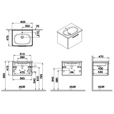 Unitate de baza lavoar baie, cu un sertar 60cm mat rock grey, cu rounded lavoar / chiuveta baie | 68206 [1]