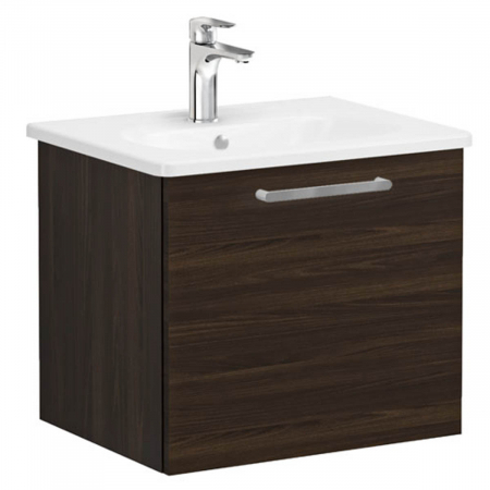 Mobilier de baie - Unitate de baza lavoar baie, cu un sertar 60cm walnut, cu rounded lavoar / chiuveta baie | 66409